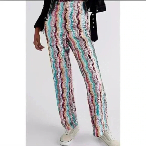 Free people DISCO FLARE PANTS IN RAINBOW SEQUIN New With Tag - Picture 3 of 5